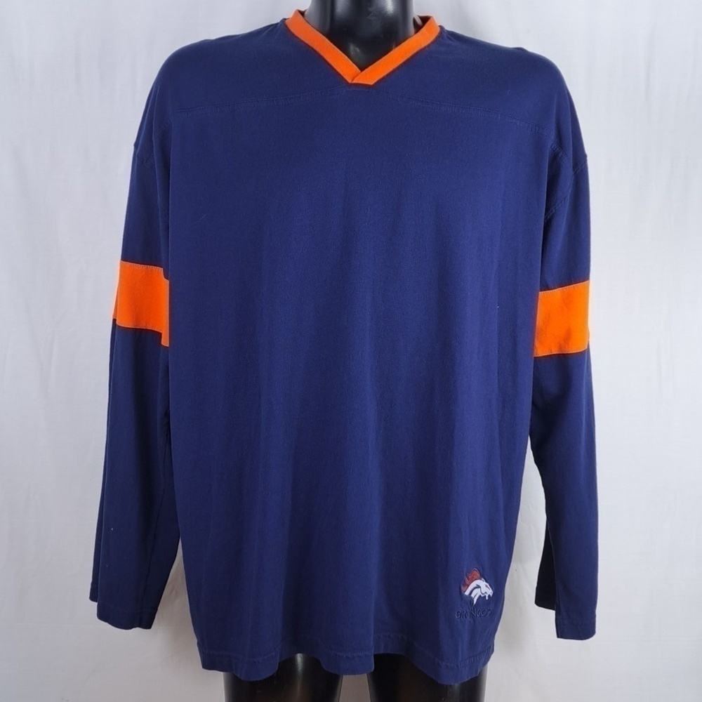 Y2K Denver Broncos stitched SM logo blue & orange XL NFL long sleeve t-shirt